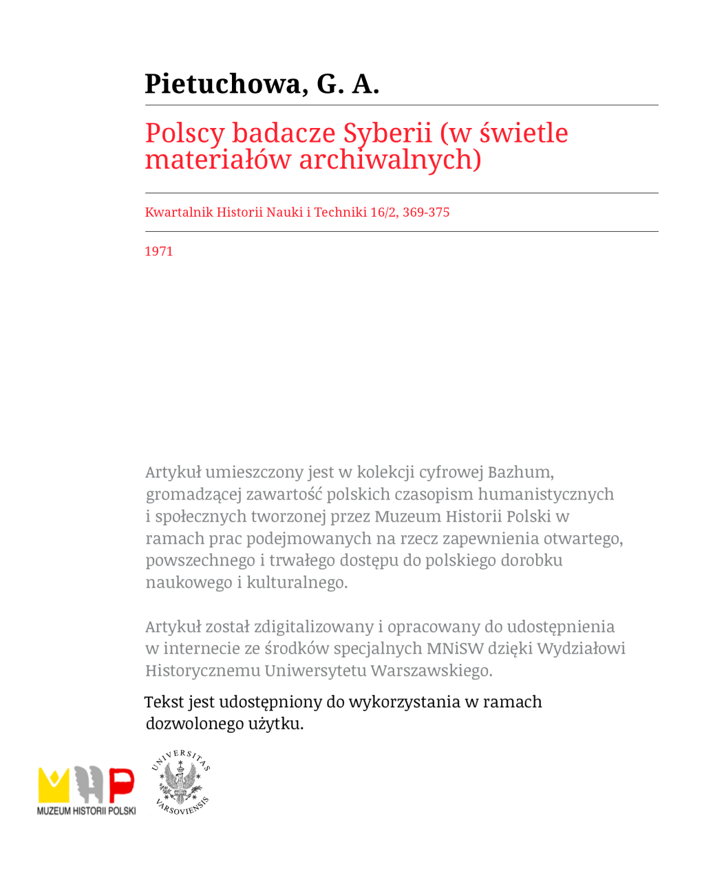 POLSCY BADACZE SYBERII (W ŚWIETLE MATERIAŁÓW ARCHIWALNYCH)