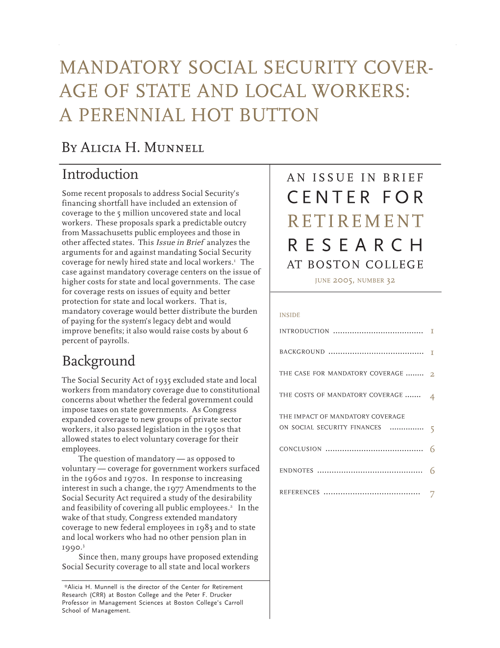 Mandatory Social Security Coverage of State and Local Workers