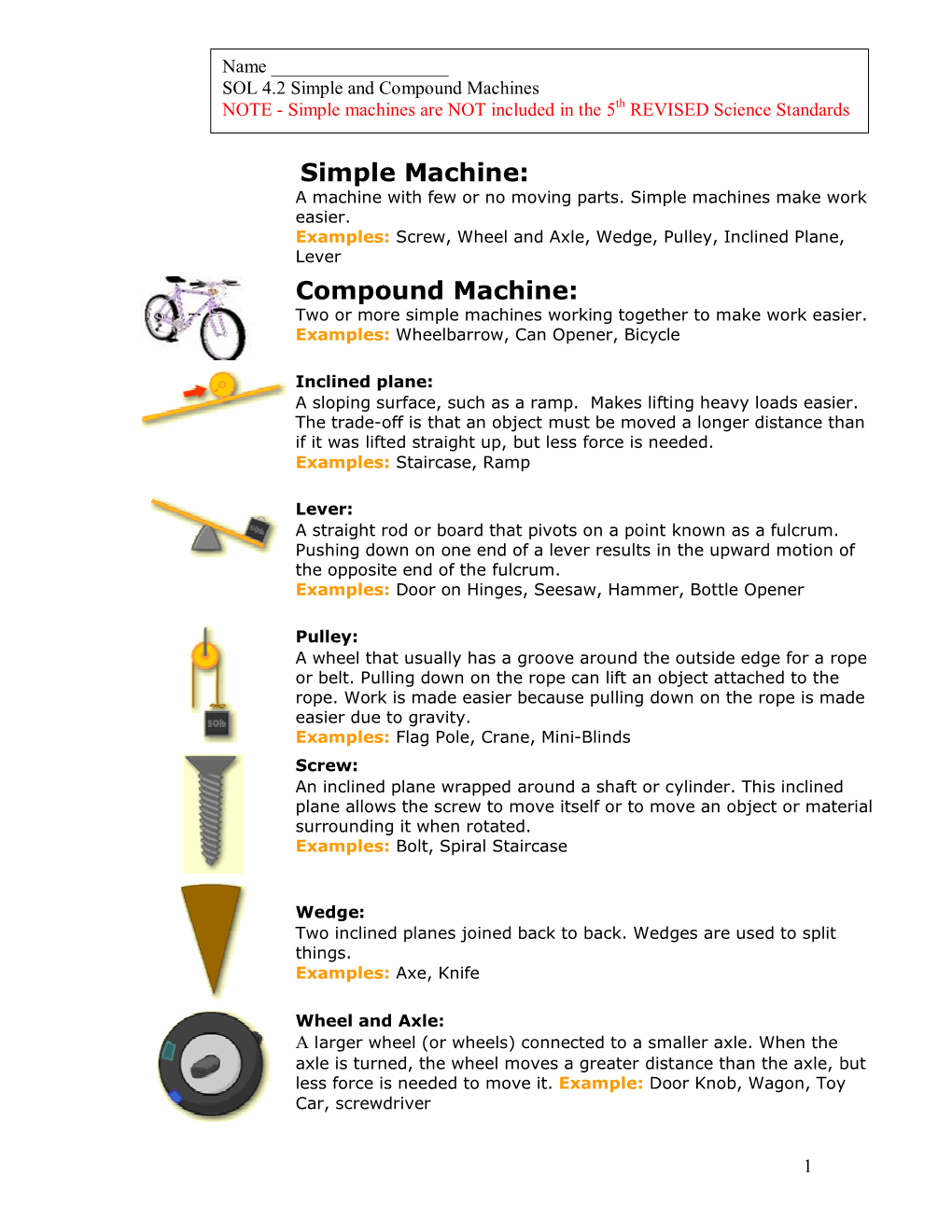 Compound Machines Th NOTE - Simple Machines Are NOT Included in the 5 REVISED Science Standards