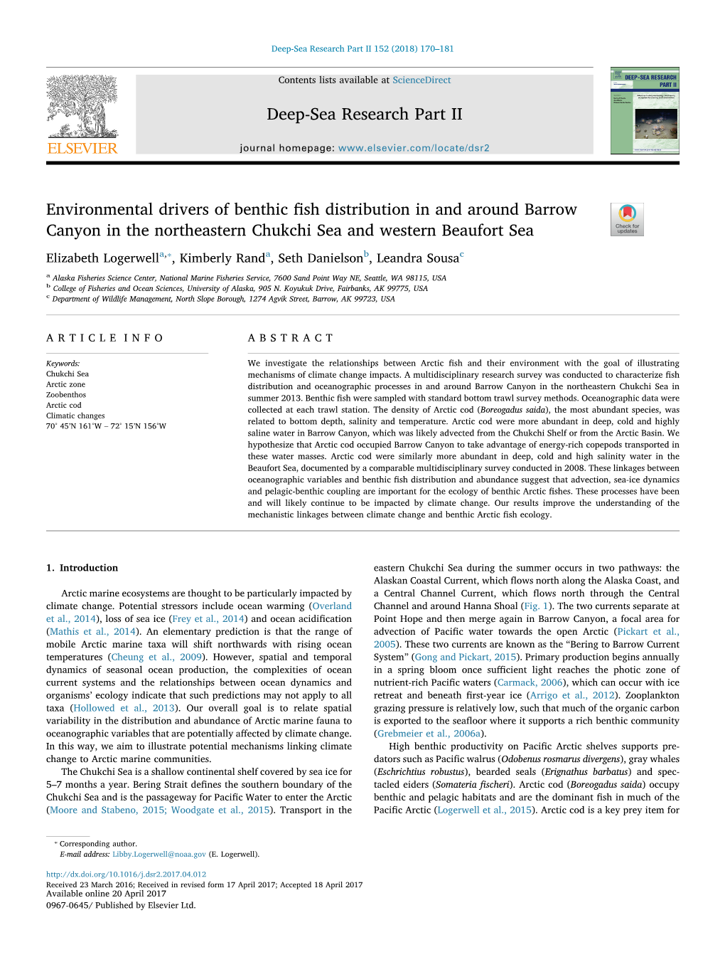 Environmental Drivers of Benthic Fish Distribution in and Around Barrow