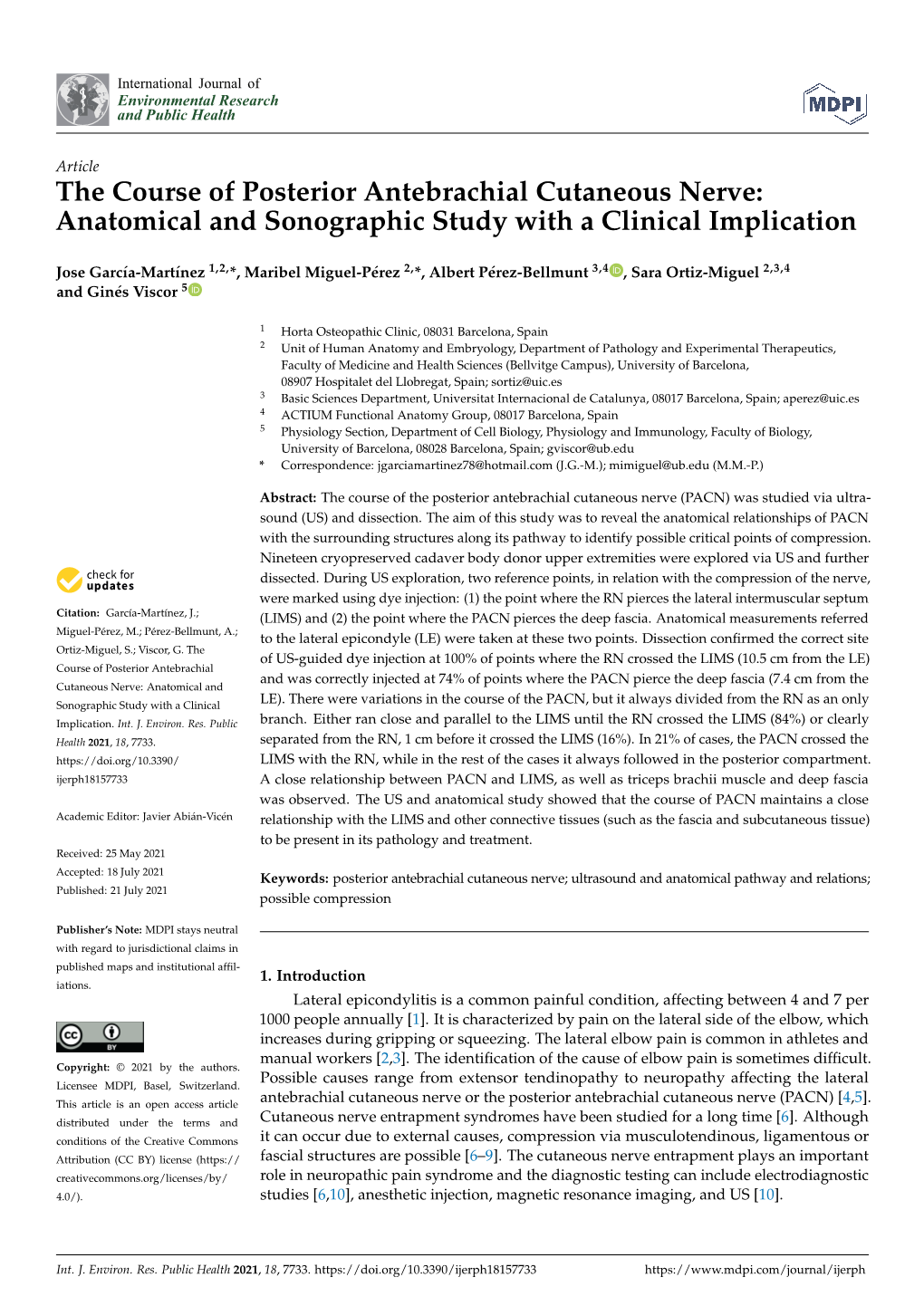 The Course of Posterior Antebrachial Cutaneous Nerve: Anatomical and Sonographic Study with a Clinical Implication