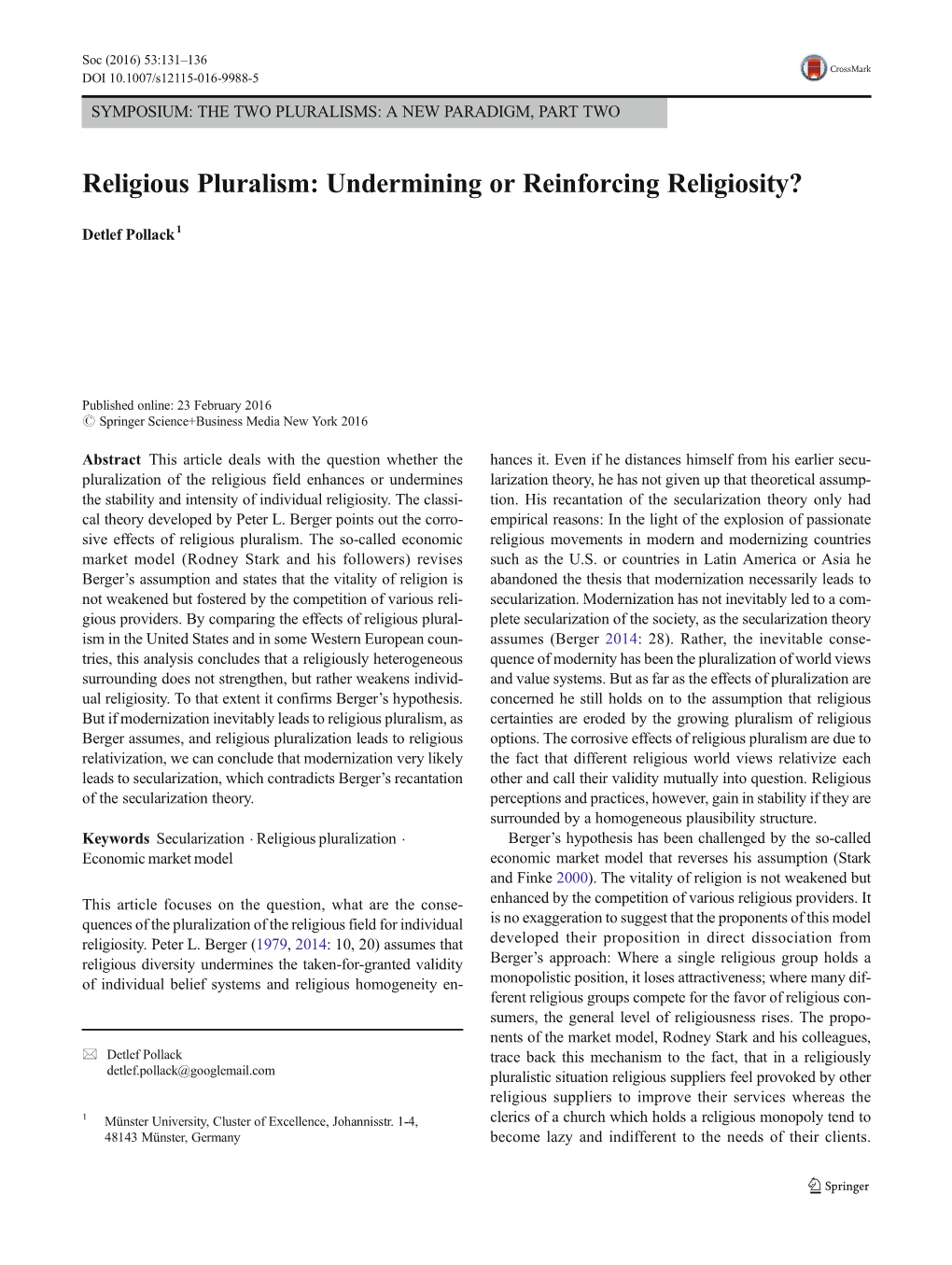 Religious Pluralism: Undermining Or Reinforcing Religiosity?