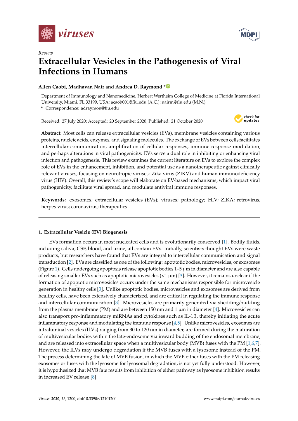 Extracellular Vesicles in the Pathogenesis of Viral Infections in Humans