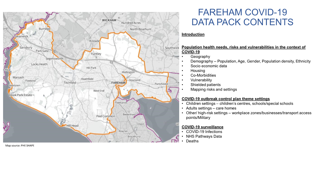 Fareham Covid-19 Data Pack Contents