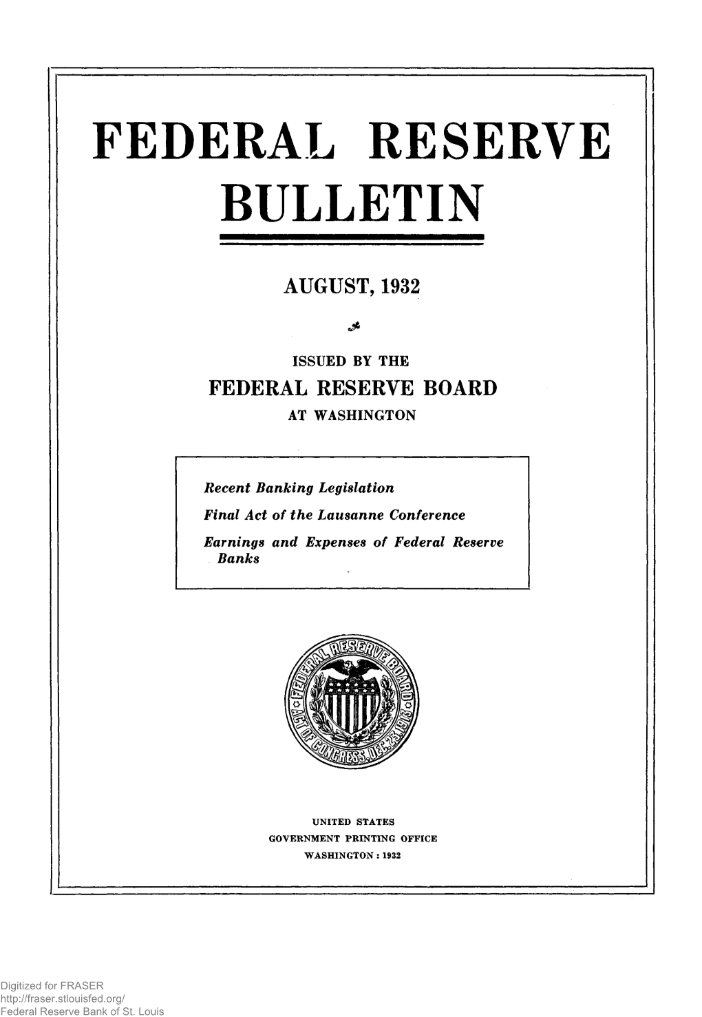 Federal Reserve Bulletin August 1932