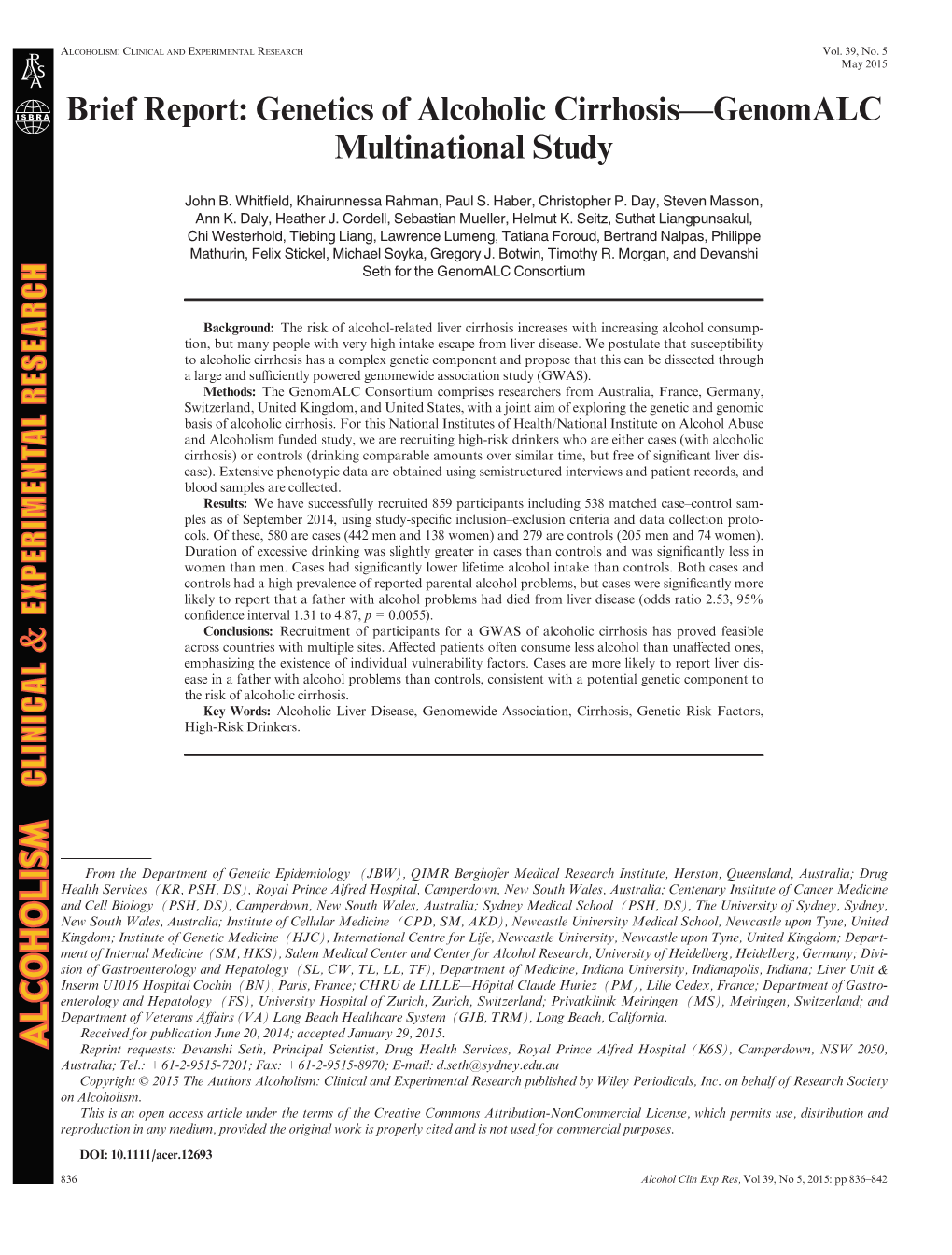 Genetics of Alcoholic Cirrhosis&#X2014