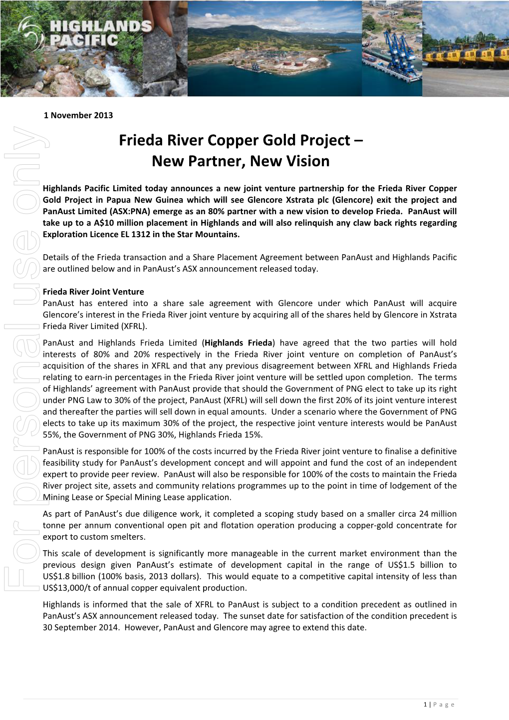 Frieda River Copper Gold Project – New Partner, New Vision