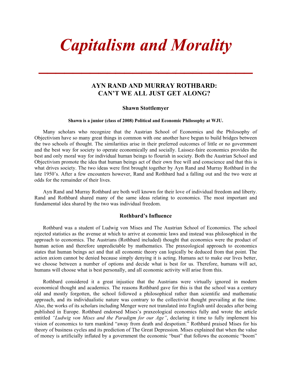 Capitalism and Morality ______