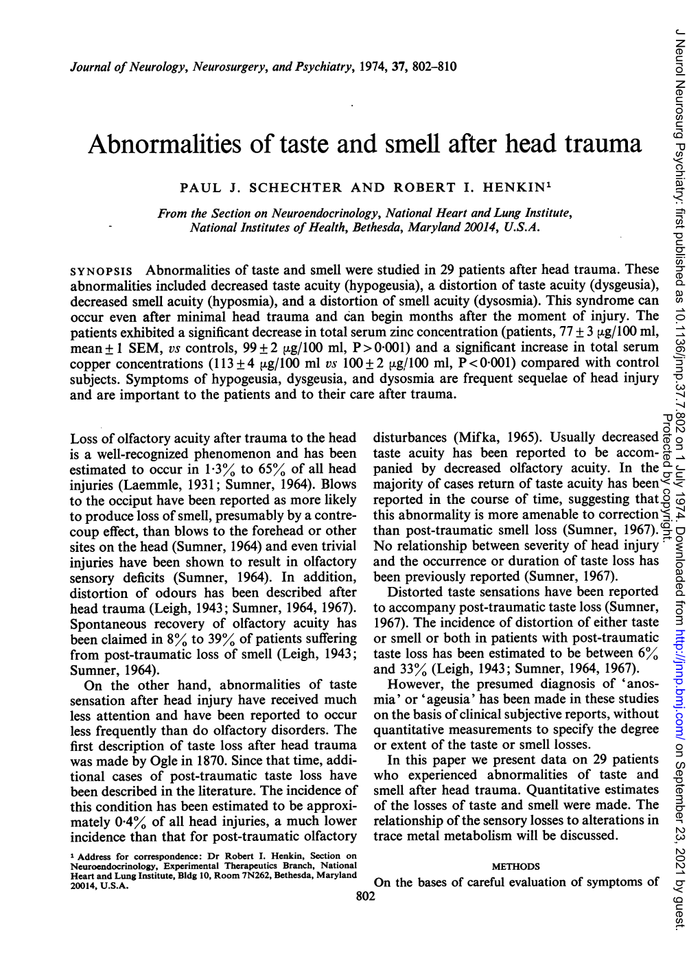 Abnormalities Oftaste and Smell After Head Trauma