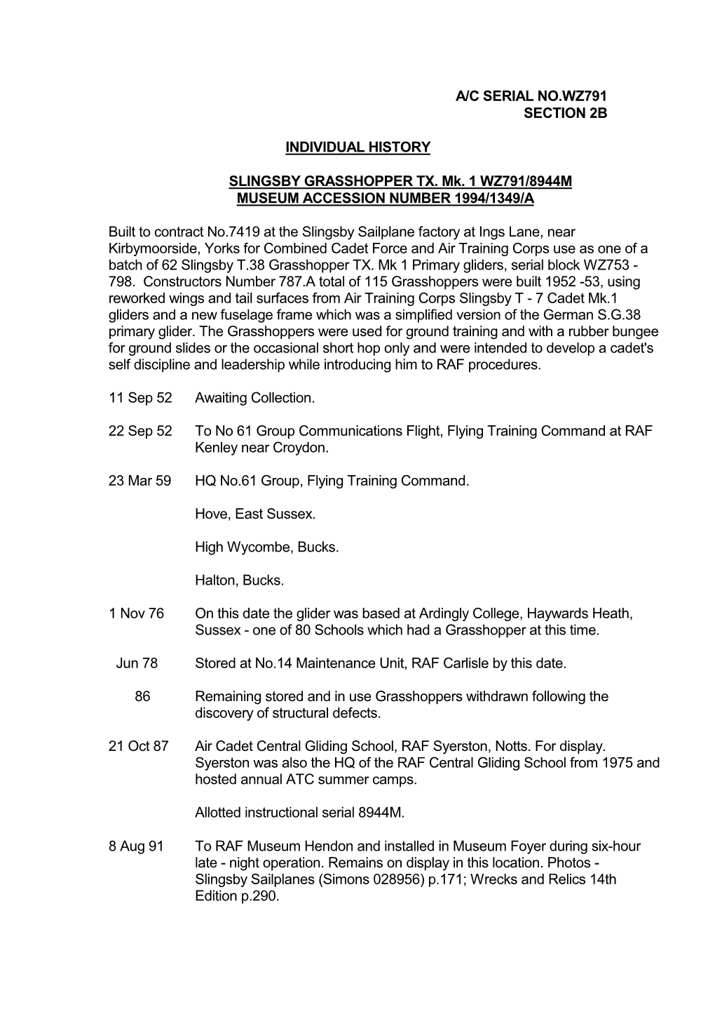 A/C Serial No.Wz791 Section 2B