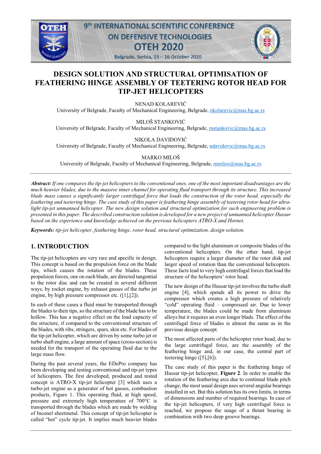 Design Solution and Structural Optimisation of Feathering Hinge Assembly of Teetering Rotor Head for Tip-Jet Helicopters