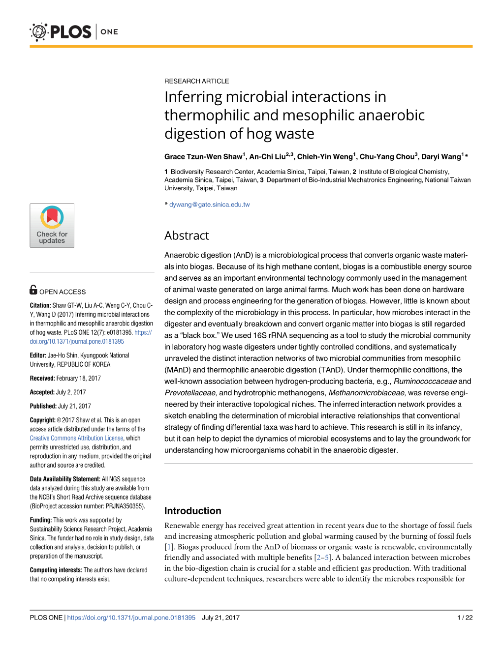 Inferring Microbial Interactions in Thermophilic and Mesophilic Anaerobic Digestion of Hog Waste