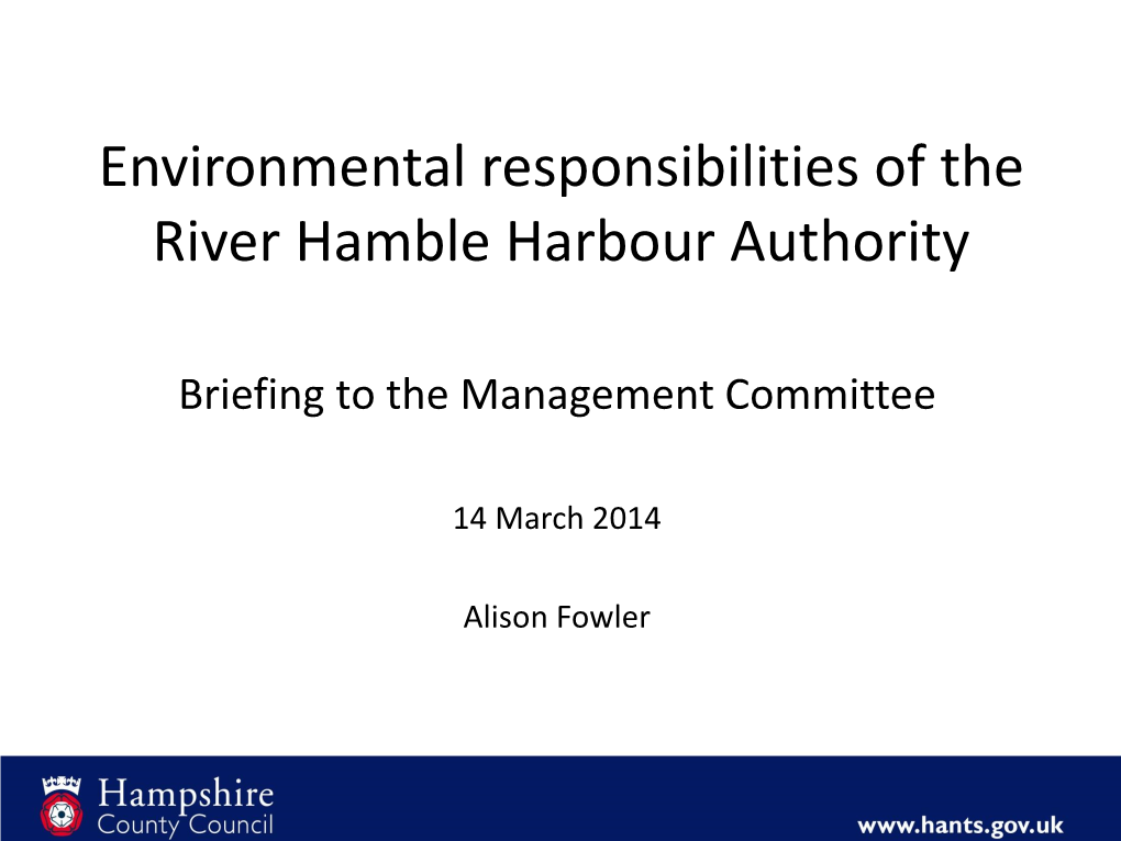 Environmental Responsibilities of the River Hamble Harbour Authority