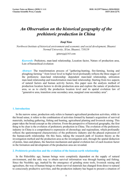 An Observation on the Historical Geography of the Prehistoric Production in China