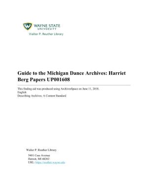 Guide to the Michigan Dance Archives: Harriet Berg Papers UP001608