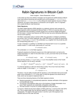 Rabin Signatures in Bitcoin Cash