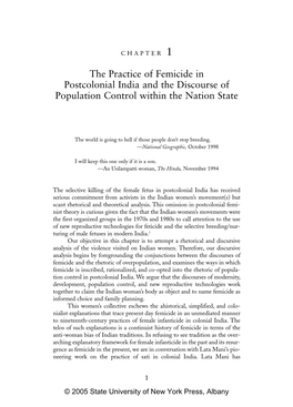 The Practice of Femicide in Postcolonial India and the Discourse of Population Control Within the Nation State