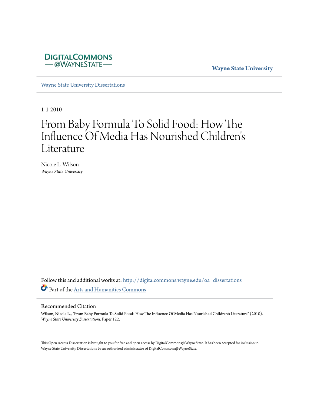 How the Influence of Media Has Nourished Children's Literature Nicole L