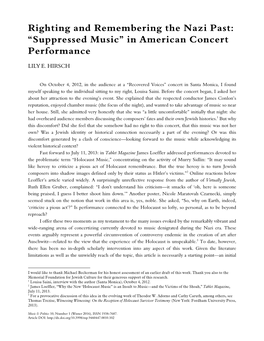 Righting and Remembering the Nazi Past: “Suppressed Music” in American Concert Performance