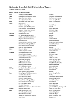 Nebraska State Fair 2019 Schedule of Events Schedule Subject to Change