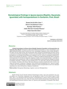 (Reptilia, Squamata, Iguanidae) with Hemoparasitosis in Santarém, Pará, Brazil