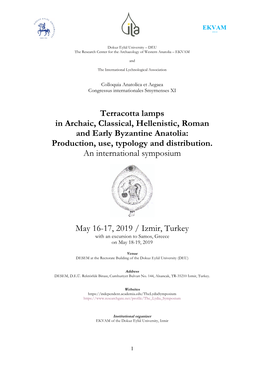 Terracotta Lamps in Archaic, Classical, Hellenistic, Roman and Early Byzantine Anatolia: Production, Use, Typology and Distribution