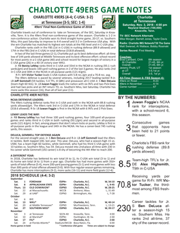 1 3 6 8.5 70.8 230 Charlotte 49Ers Game Notes