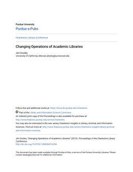Changing Operations of Academic Libraries