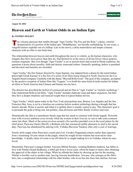 Heaven and Earth at Violent Odds in an Indian Epic Page 1 of 2