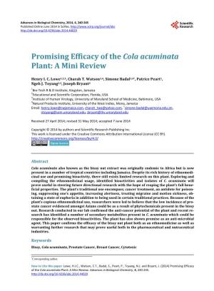 Promising Efficacy of the Cola Acuminata Plant: a Mini Review
