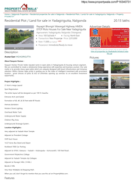 Residential Plot / Land for Sale in Yadagirigutta, Nalgonda