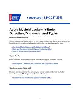 Acute Myeloid Leukemia Early Detection, Diagnosis, and Types Detection and Diagnosis