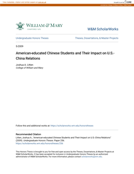 American-Educated Chinese Students and Their Impact on U.S.- China Relations