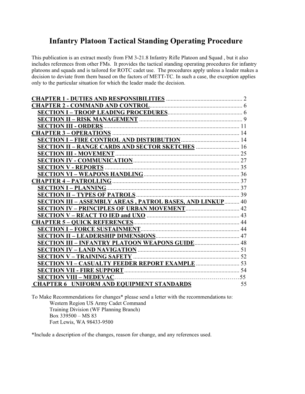 Infantry Platoon Tactical Standing Operating Procedure