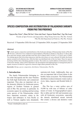 Species Composition and Distribution of Palaemonid Shrimps from Phu Tho Province
