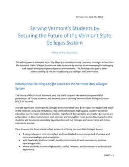 Serving Vermont's Students by Securing the Future of the Vermont State Colleges System