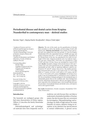 Periodontal Disease and Dental Caries from Krapina Neanderthal to Contemporary Man – Skeletal Studies