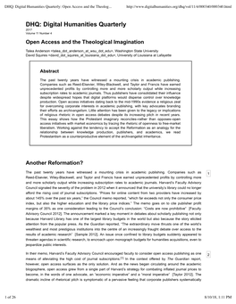 DHQ: Digital Humanities Quarterly: Open Access and the Theological Imagination