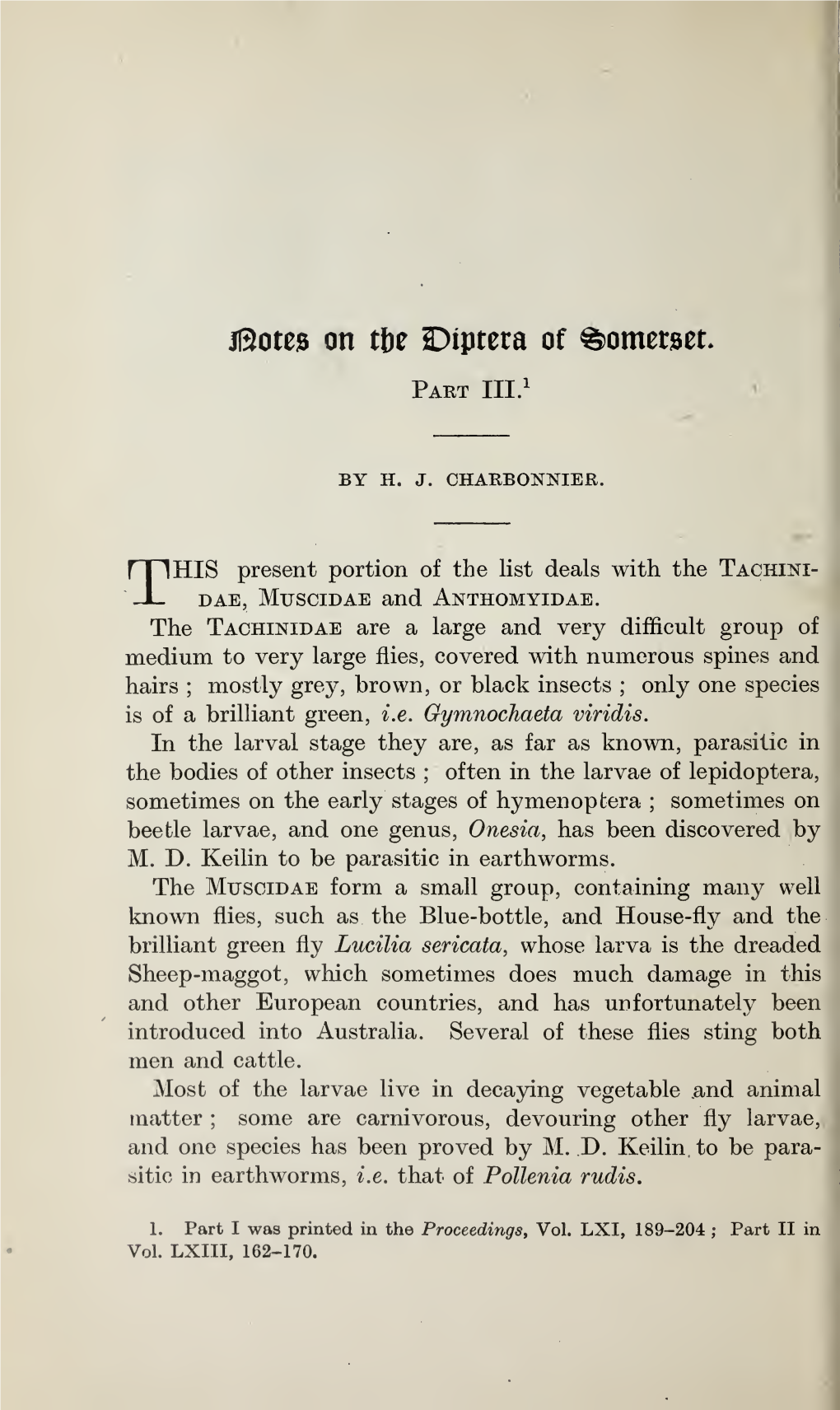 Jqotes on Tbe Diptera of Somerset