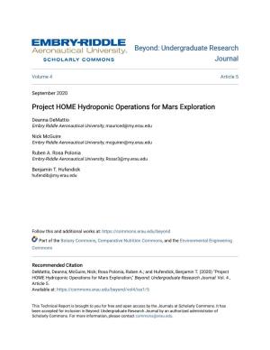 Project HOME Hydroponic Operations for Mars Exploration