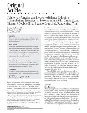 Pulmonary Function and Electrolyte Balance Following Spironolactone Treatment in Preterm Infants with Chronic Lung Disease