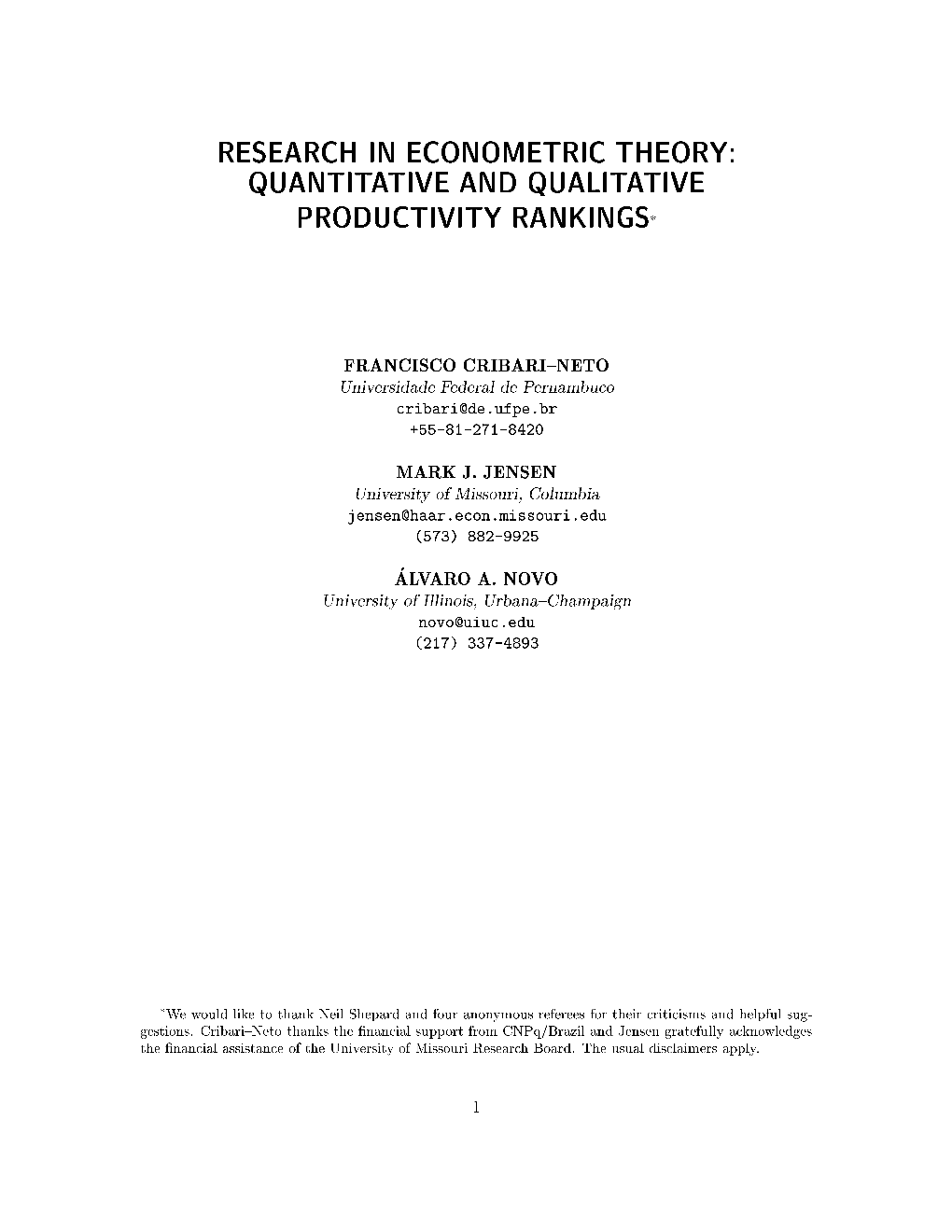 Research in Econometric Theory: Quantitative and Qualitative