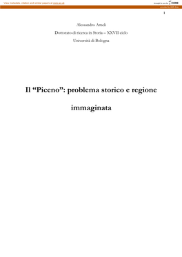 Il “Piceno”: Problema Storico E Regione