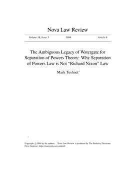 The Ambiguous Legacy of Watergate for Separation of Powers Theory: Why Separation of Powers Law Is Not “Richard Nixon” Law