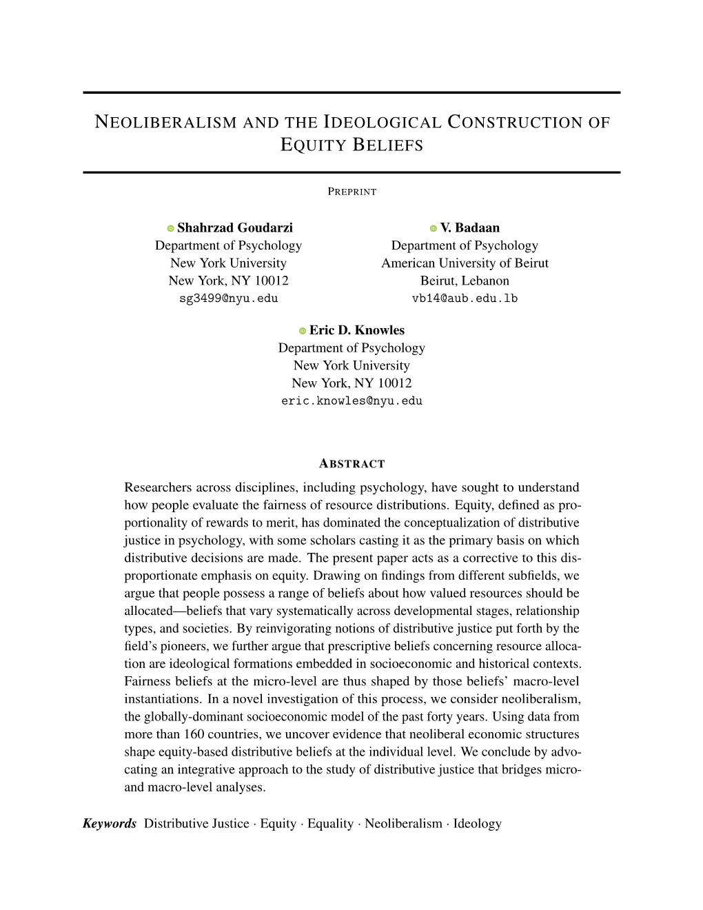 Neoliberalism and the Ideological Construction of Equity Beliefs