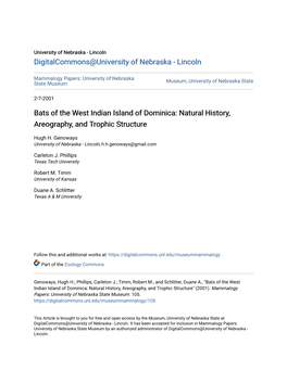 Bats of the West Indian Island of Dominica: Natural History, Areography, and Trophic Structure