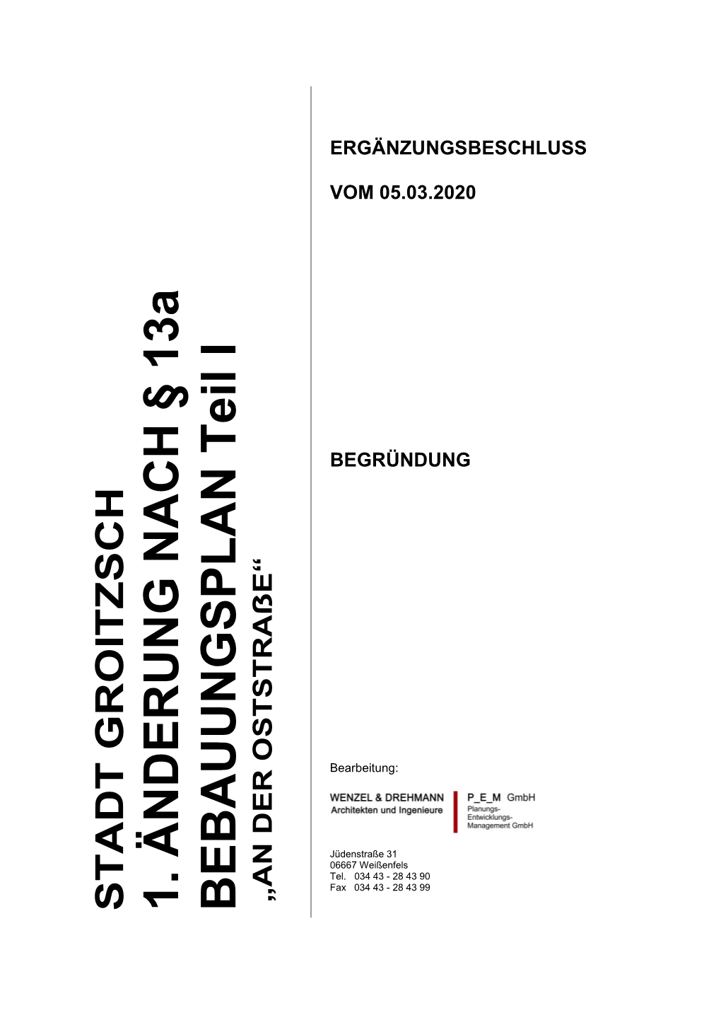 1. Ä NDERU NG NA CH § 13A BEB AU UN GSPLAN Teil I