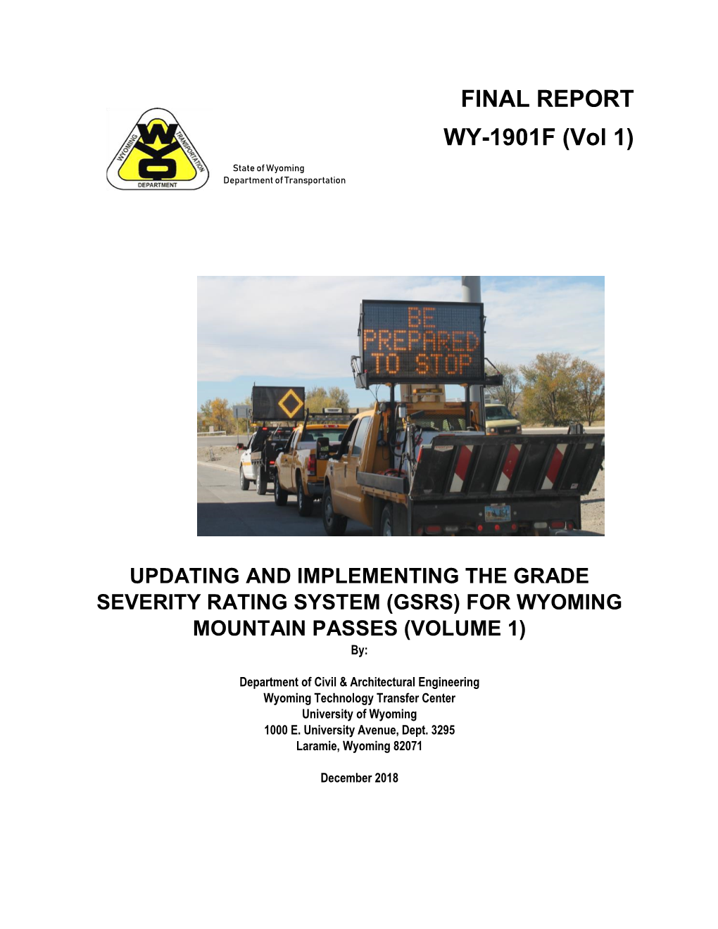 GSRS) for WYOMING MOUNTAIN PASSES (VOLUME 1) By