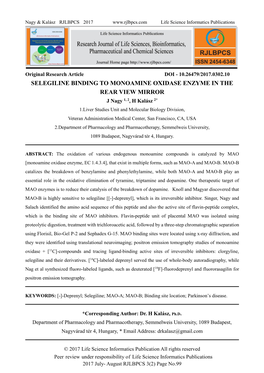 Selegiline Binding to Monoamine Oxidase Enzyme