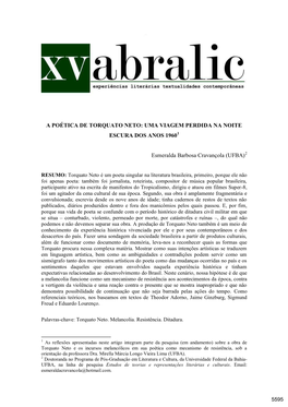A Poética De Torquato Neto: Uma Viagem Perdida Na Noite Escura Dos Anos 19601